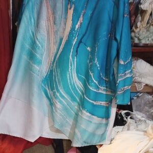 Teal Marble-Print Pantsuit Pant - Unbranded